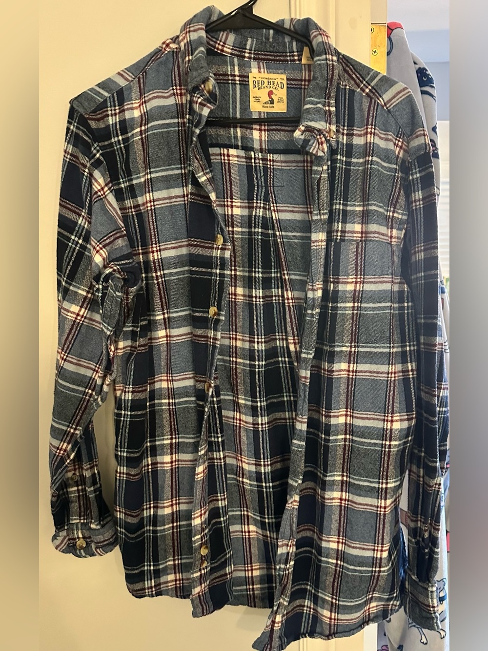 Red Head Blue Plaid Flannel Shirt